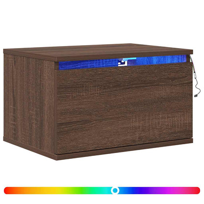 vidaXL Wall-mounted Bedside Cabinets with LED Lights 2 pcs Brown Oak