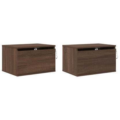 vidaXL Wall-mounted Bedside Cabinets with LED Lights 2 pcs Brown Oak