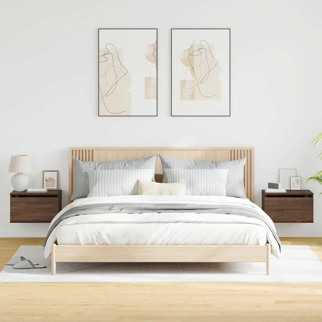vidaXL Wall-mounted Bedside Cabinets with LED Lights 2 pcs Brown Oak