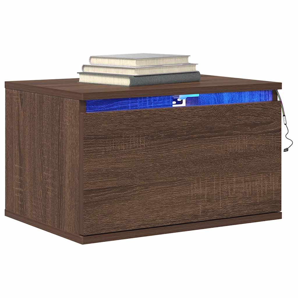 vidaXL Wall-mounted Bedside Cabinets with LED Lights 2 pcs Brown Oak
