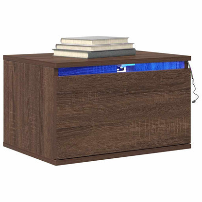 vidaXL Wall-mounted Bedside Cabinets with LED Lights 2 pcs Brown Oak