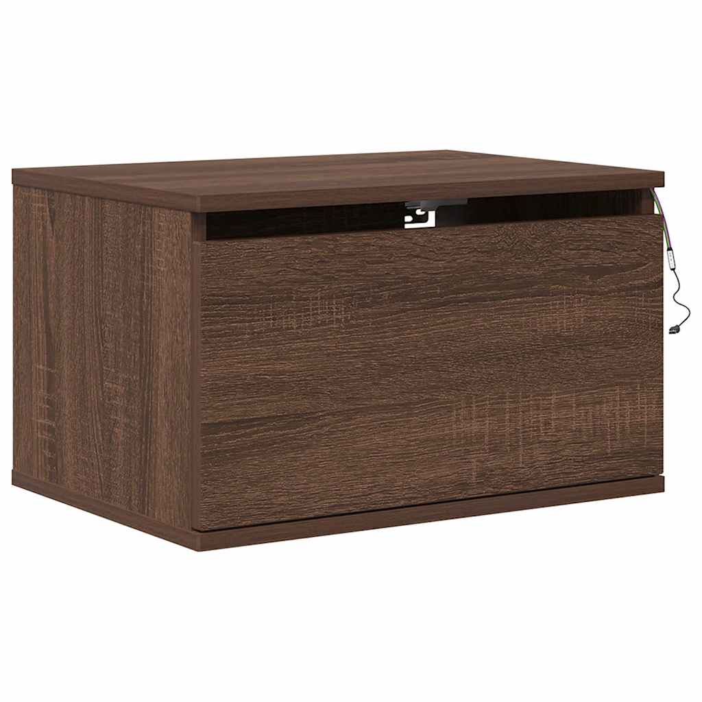 vidaXL Wall-mounted Bedside Cabinets with LED Lights 2 pcs Brown Oak