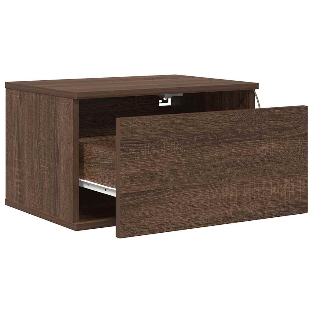 vidaXL Wall-mounted Bedside Cabinets with LED Lights 2 pcs Brown Oak