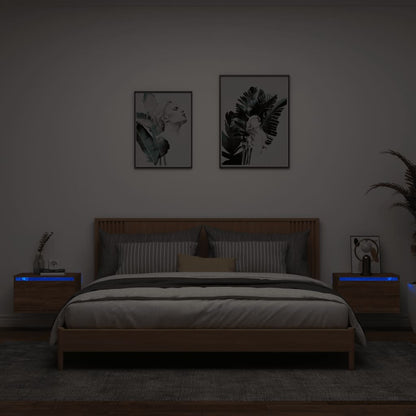 vidaXL Wall-mounted Bedside Cabinets with LED Lights 2 pcs Brown Oak