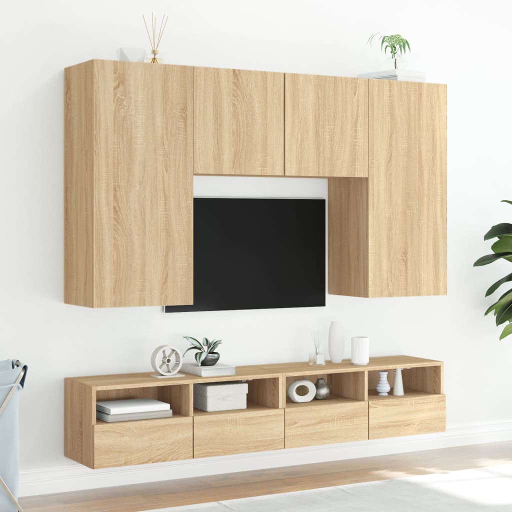 vidaXL TV Wall Cabinet | Set of 2 | Sonoma oak | Engineered wood | Medium