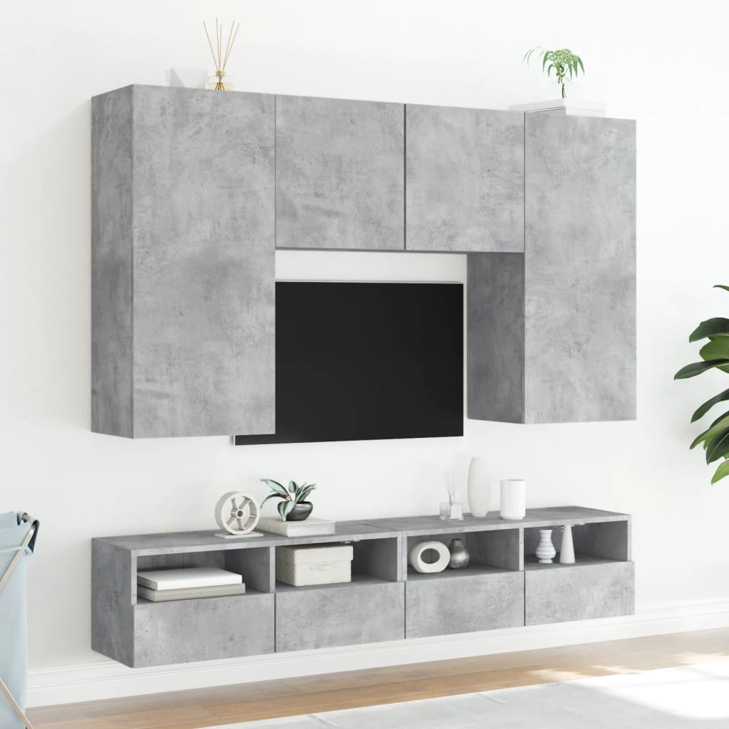 vidaXL TV Wall Cabinet | Set of 2 | Concrete Grey | Engineered Wood | Medium
