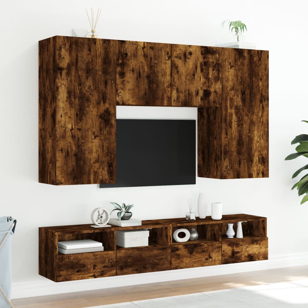 vidaXL TV Wall Cabinet Smoked Oak 100x30x30 cm Engineered Wood