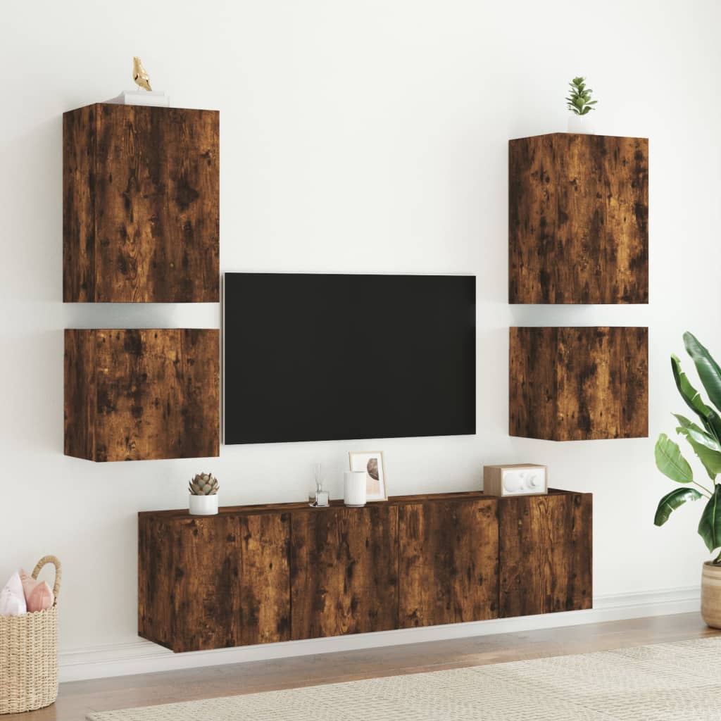 vidaXL TV Wall Cabinet Smoked Oak 40.5x30x40 cm Engineered Wood