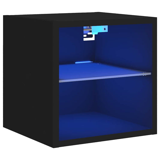 vidaXL TV Wall Cabinet with LED Lights Black 30x28,5x30 cm