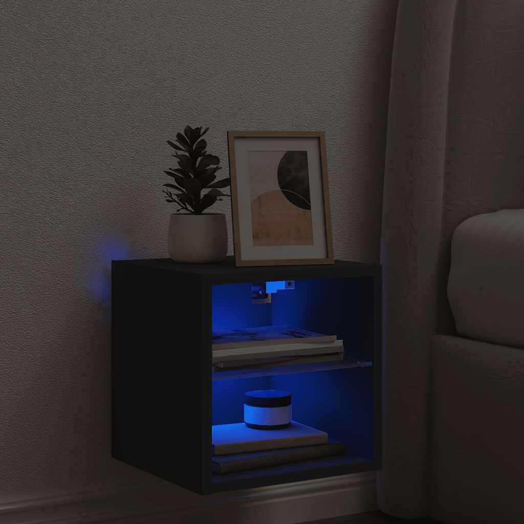 vidaXL TV Wall Cabinet with LED Lights Black 30x28,5x30 cm