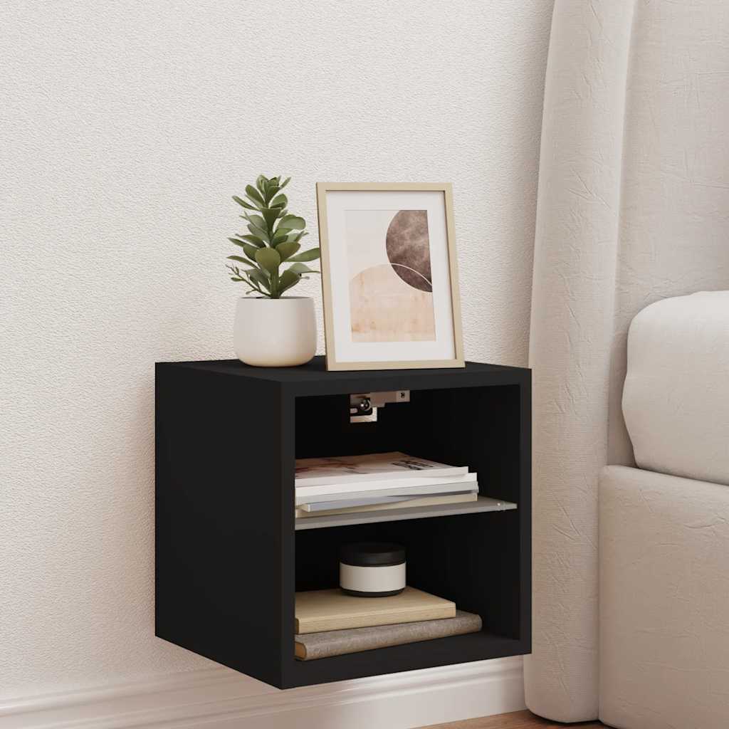 vidaXL TV Wall Cabinet with LED Lights Black 30x28,5x30 cm