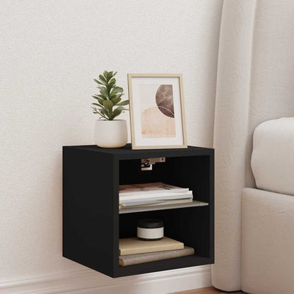 vidaXL TV Wall Cabinet with LED Lights Black 30x28,5x30 cm
