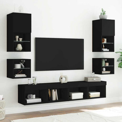 vidaXL TV Wall Cabinet with LED Lights Black 30x28,5x30 cm