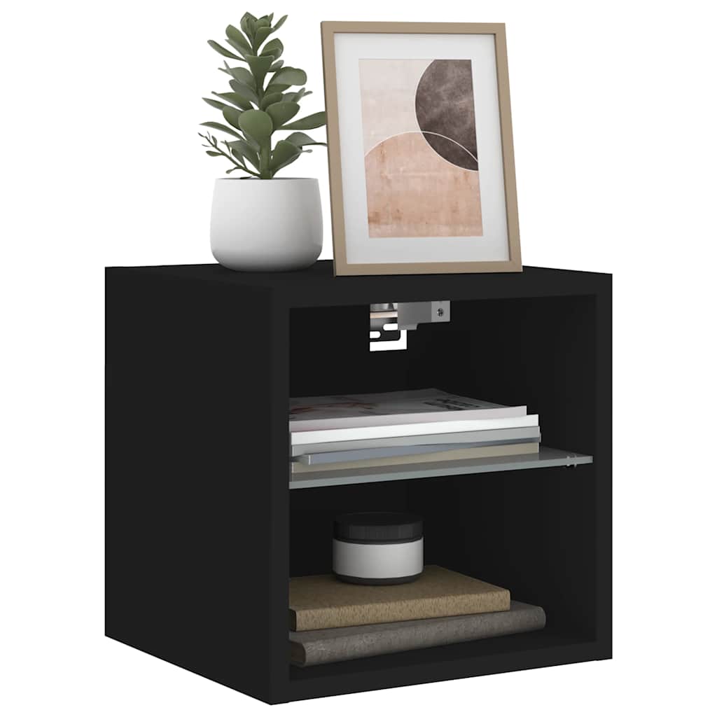 vidaXL TV Wall Cabinet with LED Lights Black 30x28,5x30 cm