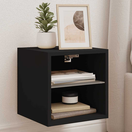vidaXL TV Wall Cabinet with LED Lights Black 30x28,5x30 cm