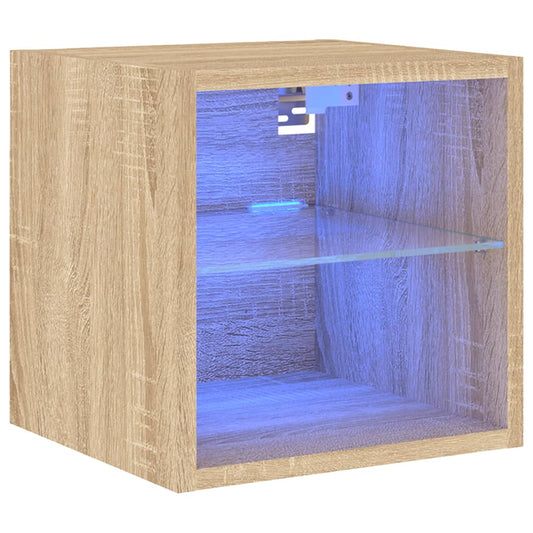 vidaXL TV Wall Cabinet with LED Lights Sonoma Oak 30x28,5x30 cm