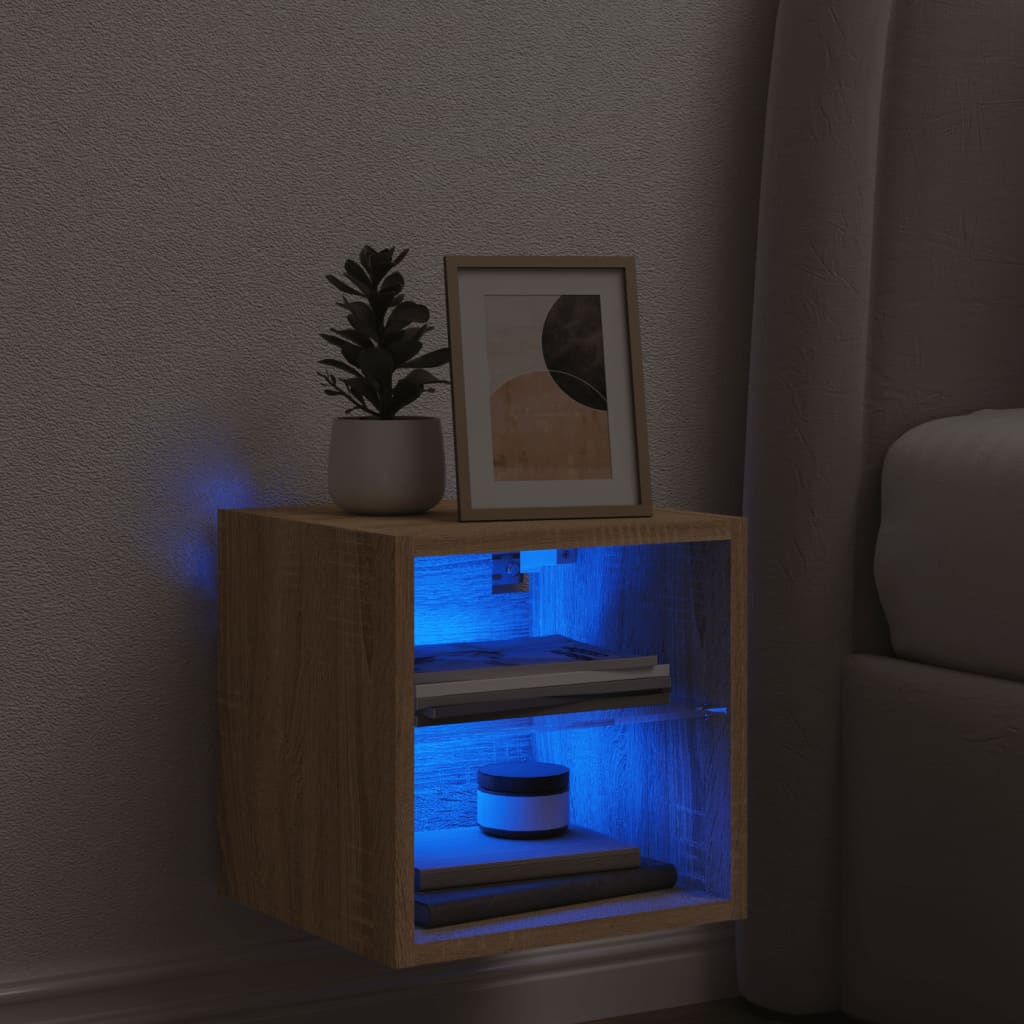 vidaXL TV Wall Cabinet with LED Lights Sonoma Oak 30x28,5x30 cm