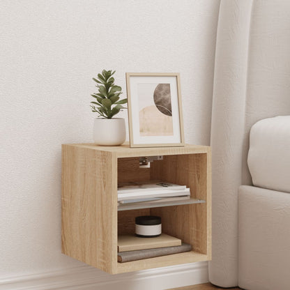 vidaXL TV Wall Cabinet with LED Lights Sonoma Oak 30x28,5x30 cm