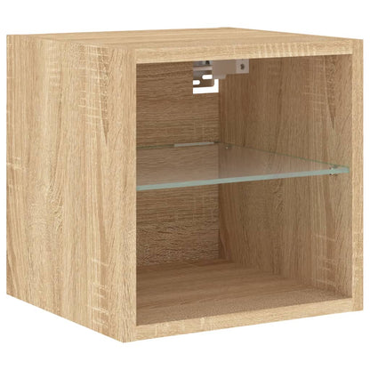 vidaXL TV Wall Cabinet with LED Lights Sonoma Oak 30x28,5x30 cm