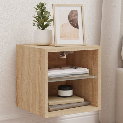 vidaXL TV Wall Cabinet with LED Lights Sonoma Oak 30x28,5x30 cm