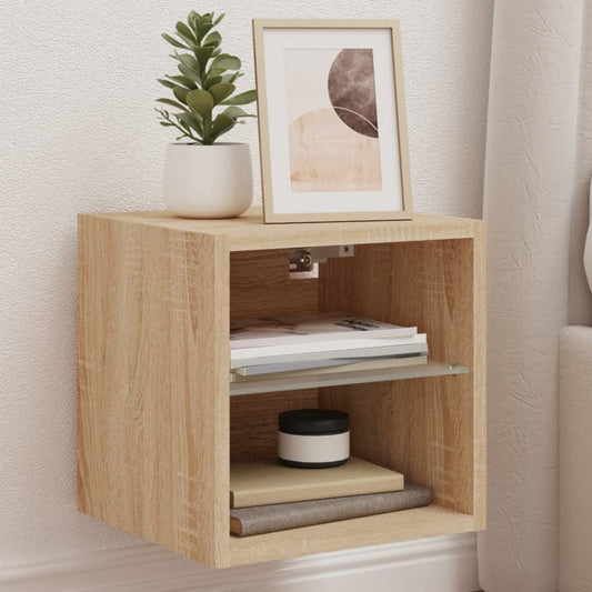 vidaXL TV Wall Cabinet with LED Lights Sonoma Oak 30x28,5x30 cm