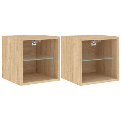 vidaXL TV Wall Cabinets with LED Lights 2 pcs Sonoma Oak 30x28,5x30 cm