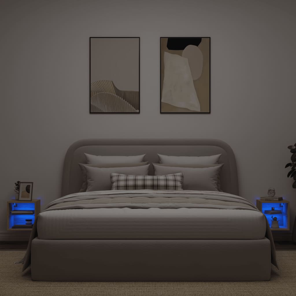 vidaXL TV Wall Cabinets with LED Lights 2 pcs Sonoma Oak 30x28,5x30 cm