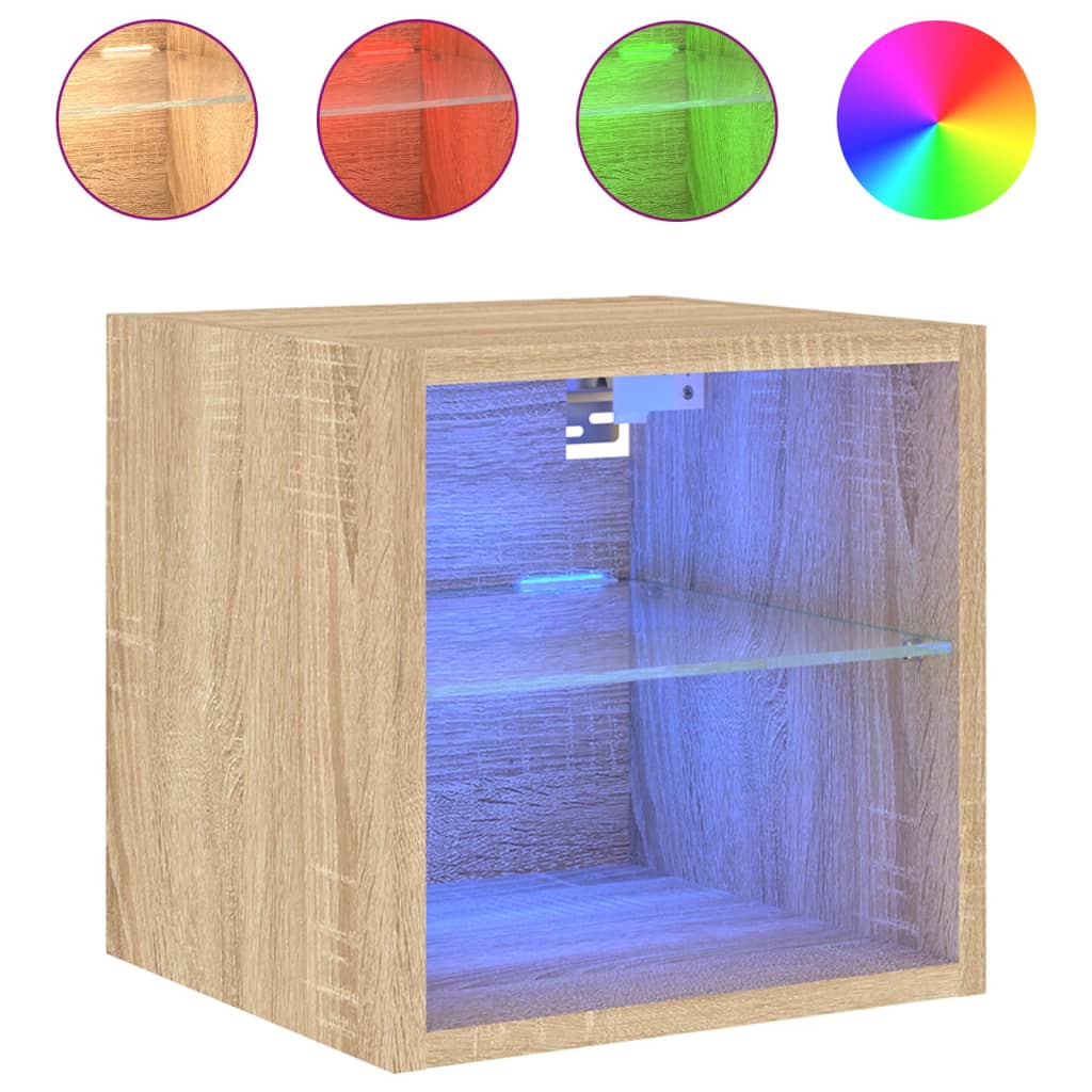 vidaXL TV Wall Cabinets with LED Lights 2 pcs Sonoma Oak 30x28,5x30 cm
