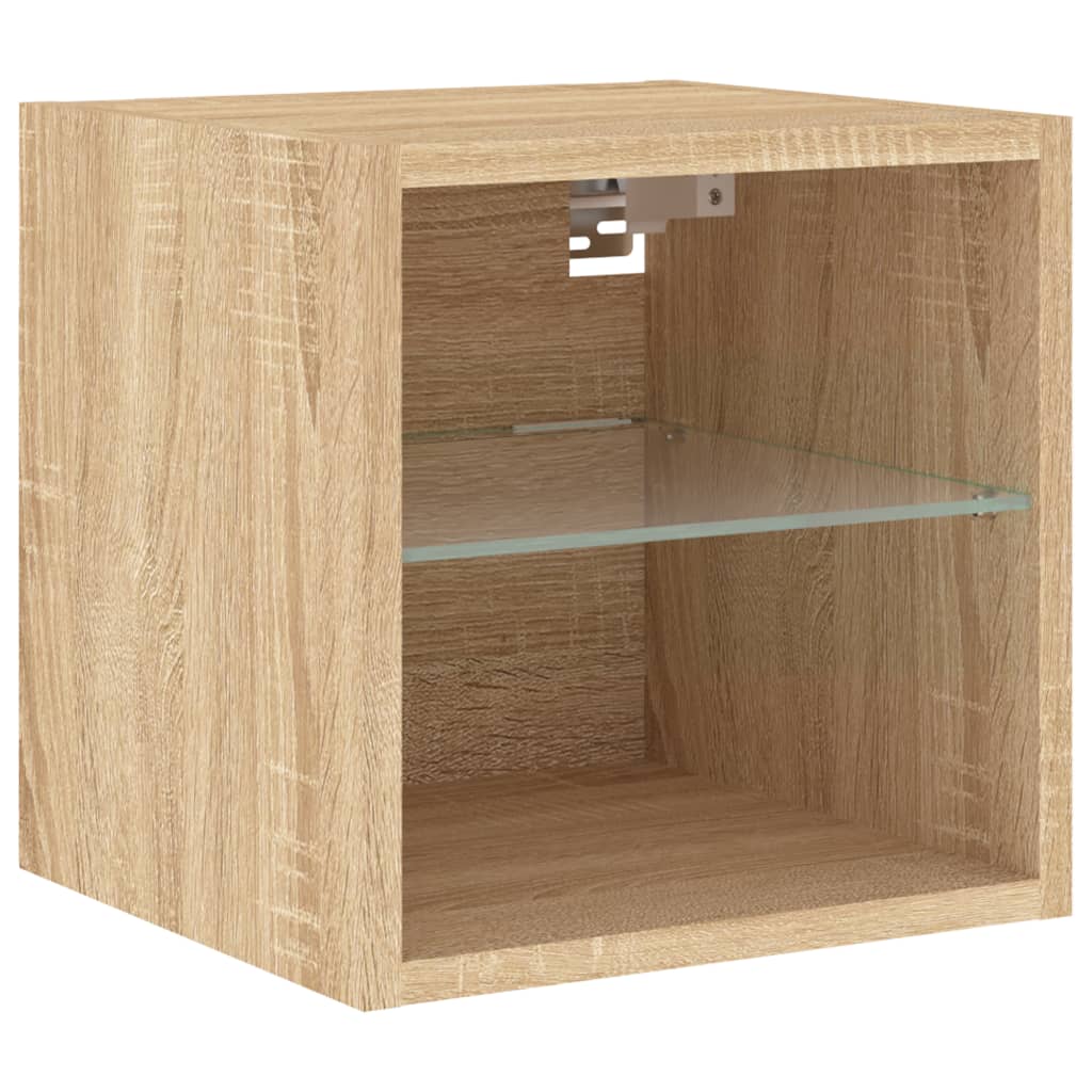 vidaXL TV Wall Cabinets with LED Lights 2 pcs Sonoma Oak 30x28,5x30 cm