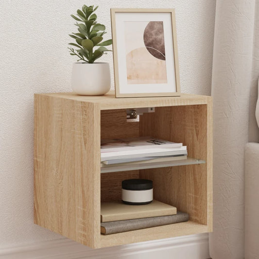vidaXL TV Wall Cabinets with LED Lights 2 pcs Sonoma Oak 30x28,5x30 cm
