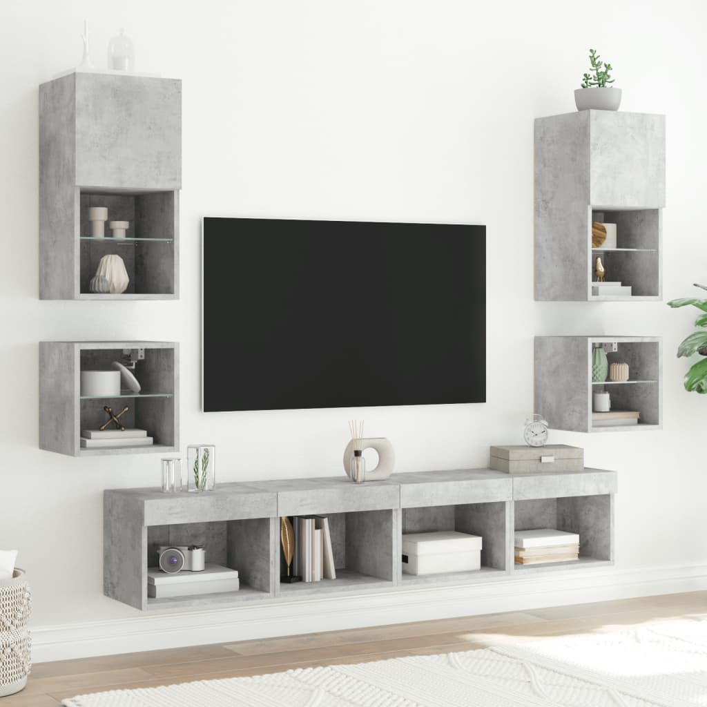 vidaXL TV Wall Cabinet with LED Lights Concrete Grey 30x28,5x30 cm