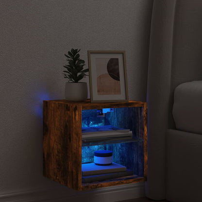vidaXL TV Wall Cabinet with LED Lights Smoked Oak 30x28,5x30 cm