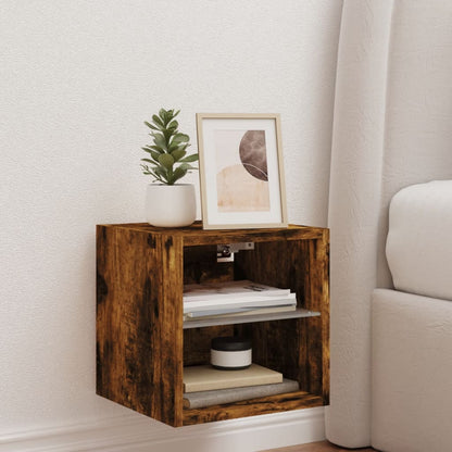 vidaXL TV Wall Cabinet with LED Lights Smoked Oak 30x28,5x30 cm