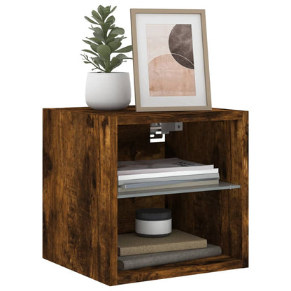 vidaXL TV Wall Cabinet with LED Lights Smoked Oak 30x28,5x30 cm