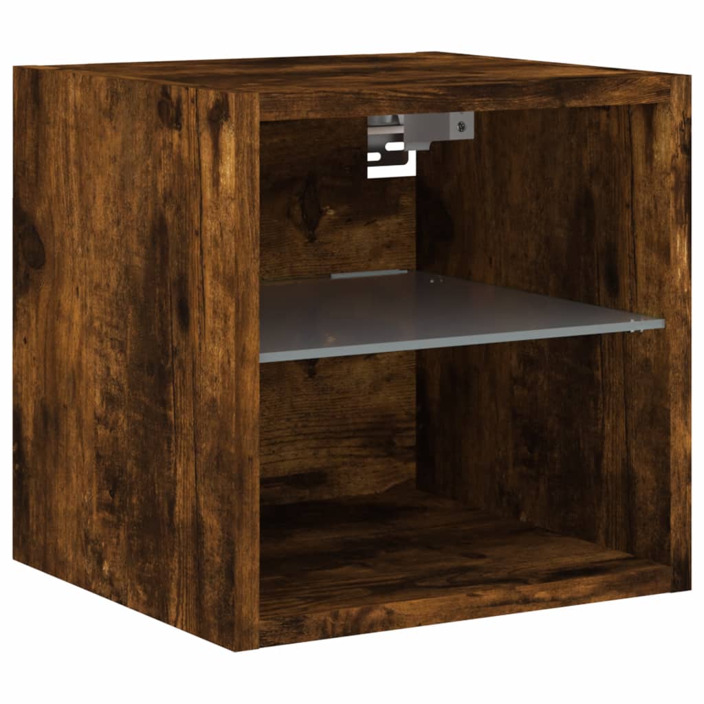 vidaXL TV Wall Cabinet with LED Lights Smoked Oak 30x28,5x30 cm