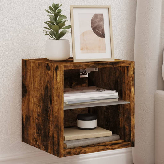 vidaXL TV Wall Cabinet with LED Lights Smoked Oak 30x28,5x30 cm