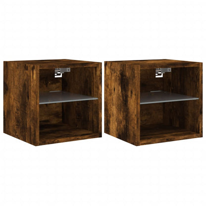 vidaXL TV Wall Cabinets with LED Lights 2 pcs Smoked Oak 30x28,5x30 cm