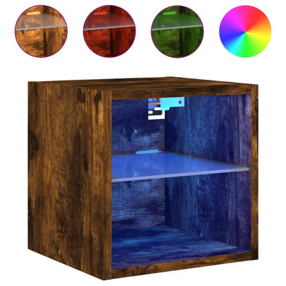 vidaXL TV Wall Cabinets with LED Lights 2 pcs Smoked Oak 30x28,5x30 cm