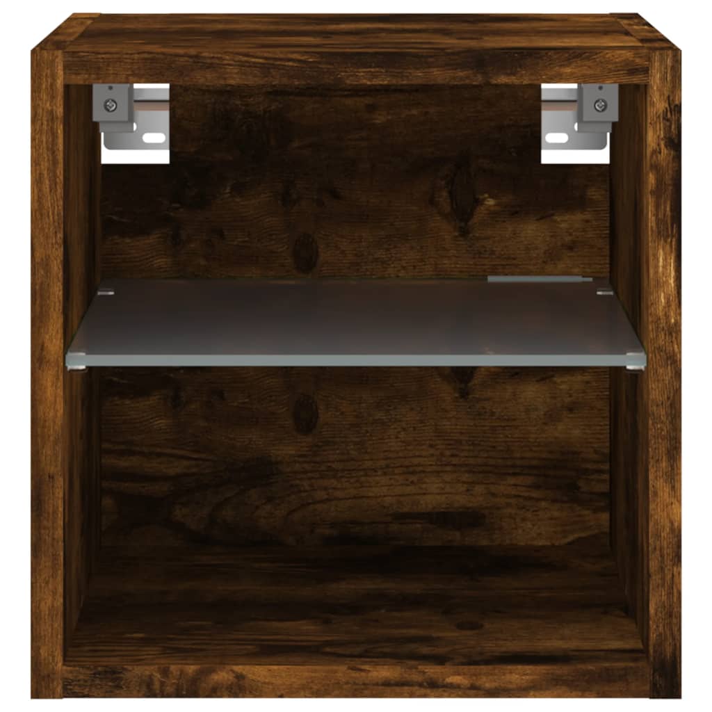 vidaXL TV Wall Cabinets with LED Lights 2 pcs Smoked Oak 30x28,5x30 cm