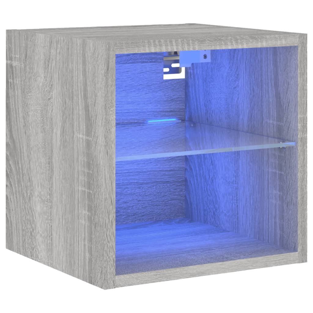 vidaXL TV Wall Cabinet with LED Lights Grey Sonoma 30x28.5x30 cm