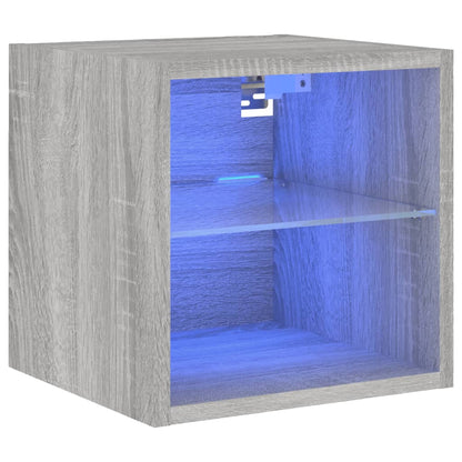 vidaXL TV Wall Cabinet with LED Lights Grey Sonoma 30x28.5x30 cm