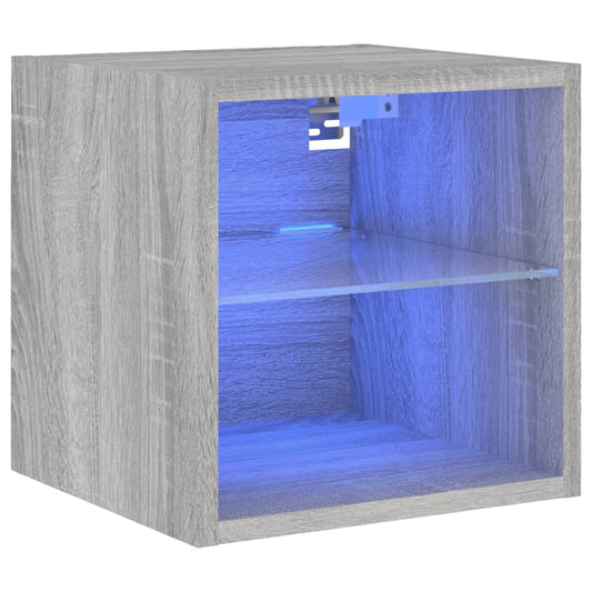 vidaXL TV Wall Cabinet with LED Lights Grey Sonoma 30x28,5x30 cm
