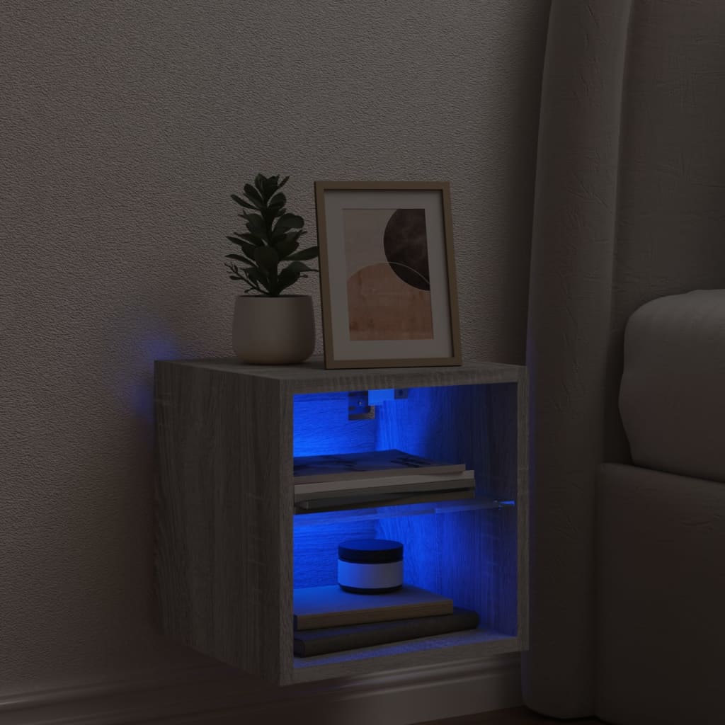 vidaXL TV Wall Cabinet with LED Lights Grey Sonoma 30x28.5x30 cm