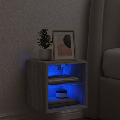 vidaXL TV Wall Cabinet with LED Lights Grey Sonoma 30x28.5x30 cm