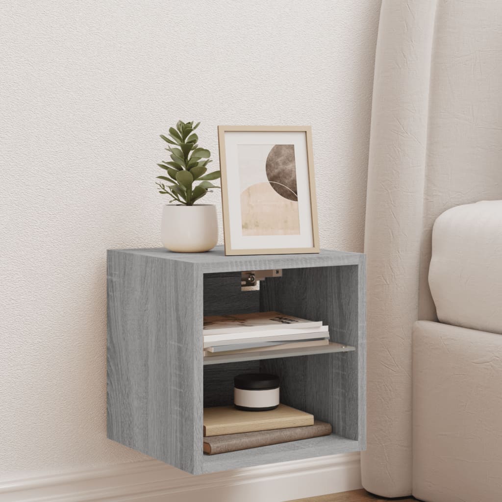 vidaXL TV Wall Cabinet with LED Lights Grey Sonoma 30x28.5x30 cm