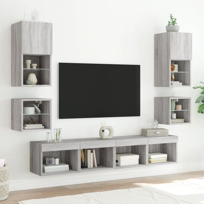 vidaXL TV Wall Cabinet with LED Lights Grey Sonoma 30x28.5x30 cm