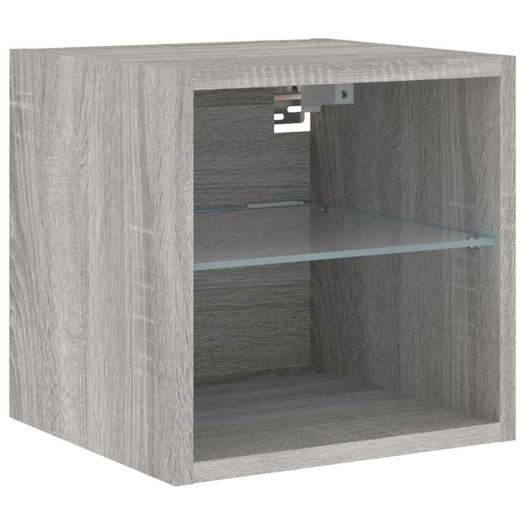 vidaXL TV Wall Cabinet with LED Lights Grey Sonoma 30x28.5x30 cm