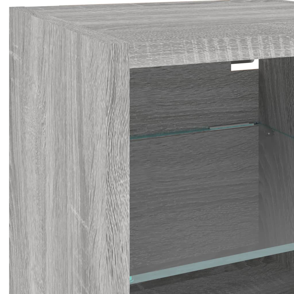 vidaXL TV Wall Cabinet with LED Lights Grey Sonoma 30x28.5x30 cm