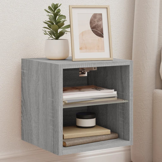 vidaXL TV Wall Cabinet with LED Lights Grey Sonoma 30x28,5x30 cm