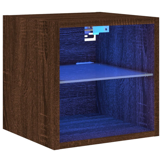 vidaXL TV Wall Cabinet with LED Lights Brown Oak 30x28,5x30 cm